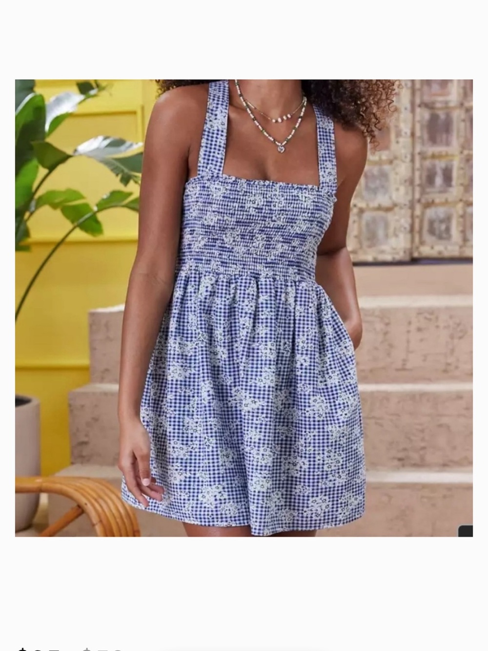 American Eagle Outfitters Smocked Cross-Back Mini Ruched Pocked Dress 💙🌼💙 Blue🌼